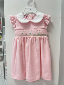 Pink Bunny Peter Pan Smocked Dress