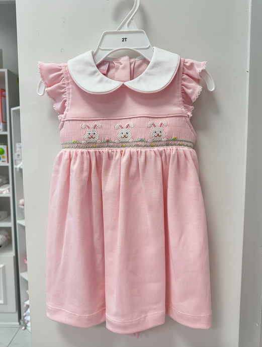 Pink Bunny Peter Pan Smocked Dress