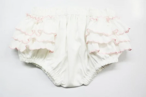 Diaper Cover- White W/ Pink Side Ruffles