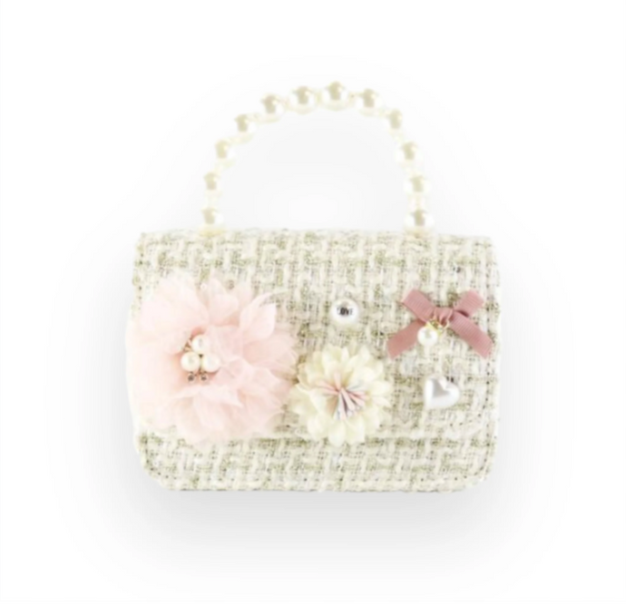 Floral Appliques Tweed Purse