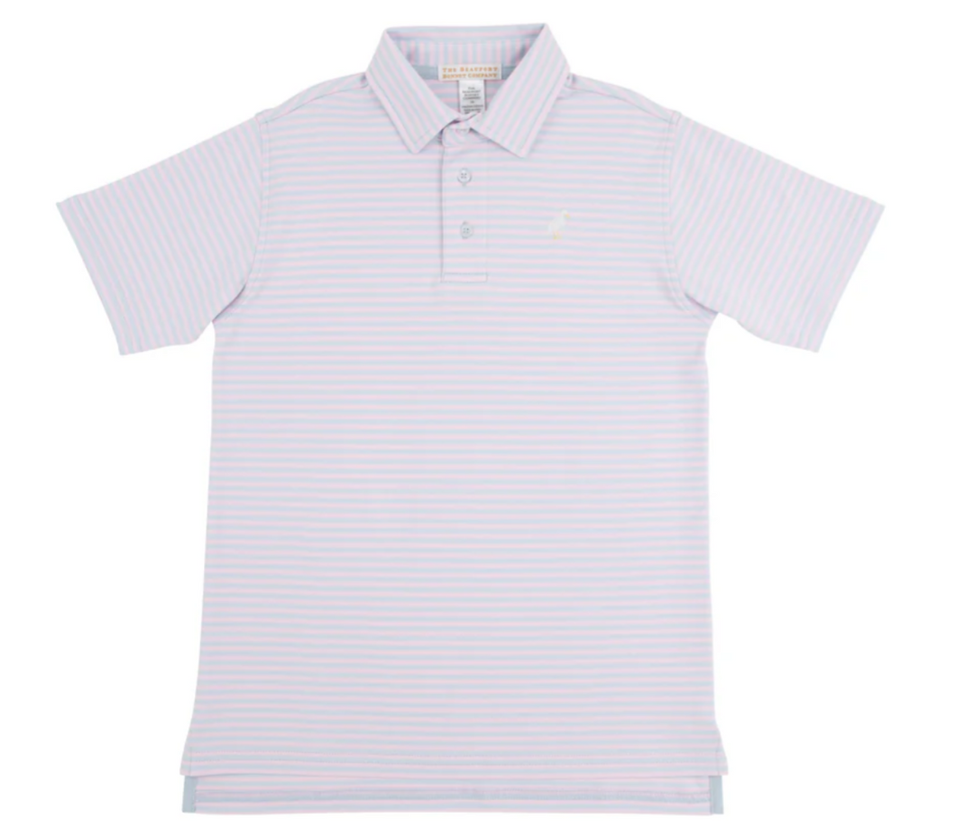 Prim and Proper Polo SS- Pima- Buckhead Blue and Palm Beach Pink Stripe- Multicolor