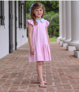 Genevieve Dress-Light Pink Stripe/Light Blue