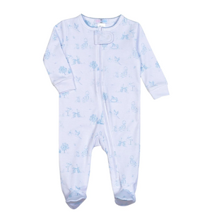 Blue Boy Toile Pima Zipper Footie