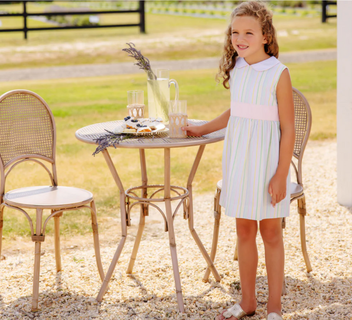 Sleeveless Cindy Lou Sash Dres- Santa Maria Seersucker/ Palm Beach Pink/ Worth Ave White