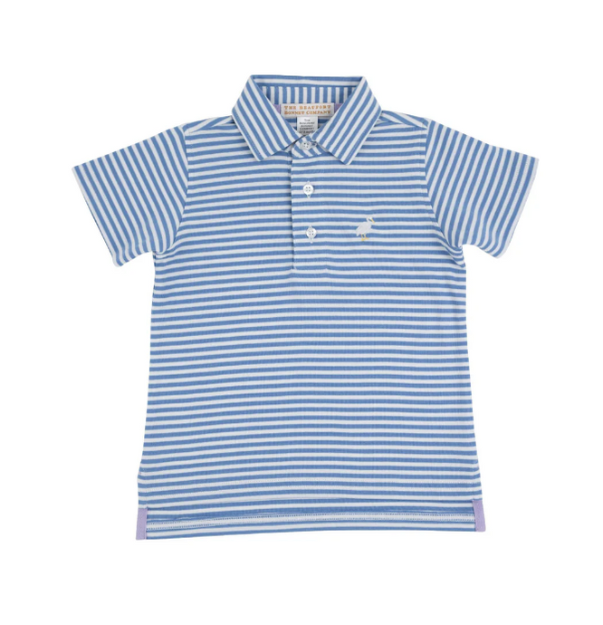 Prim and Proper Polo Short Sleeve- Barbados Blue Stripe/Multicolor