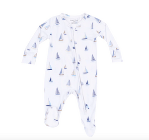 Sailboats Blue 2 Way Zipper Footie