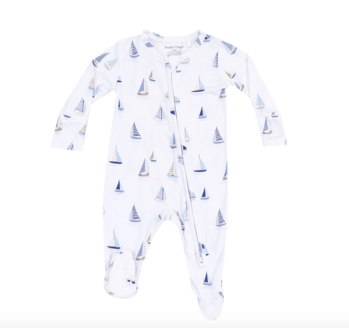 Sailboats Blue 2 Way Zipper Footie