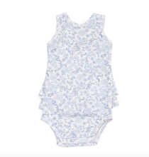 Blue Calico Floral Ruffle Tank Bubble