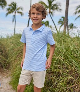 Short Sleeve Polo- Light Blue Stripe
