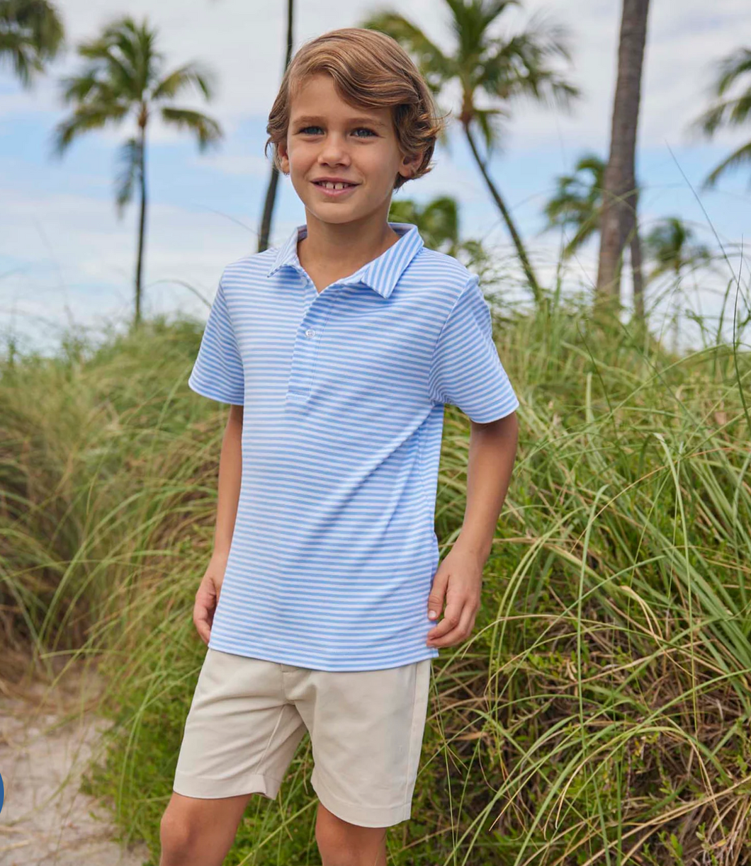 Short Sleeve Polo- Light Blue Stripe