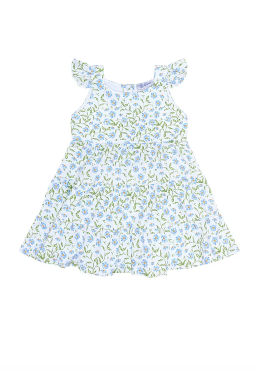 Blue Vines Print Ruffle Dress