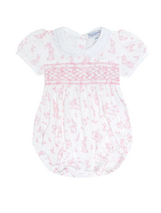 Pink Bunny Toile Smocked Bubble