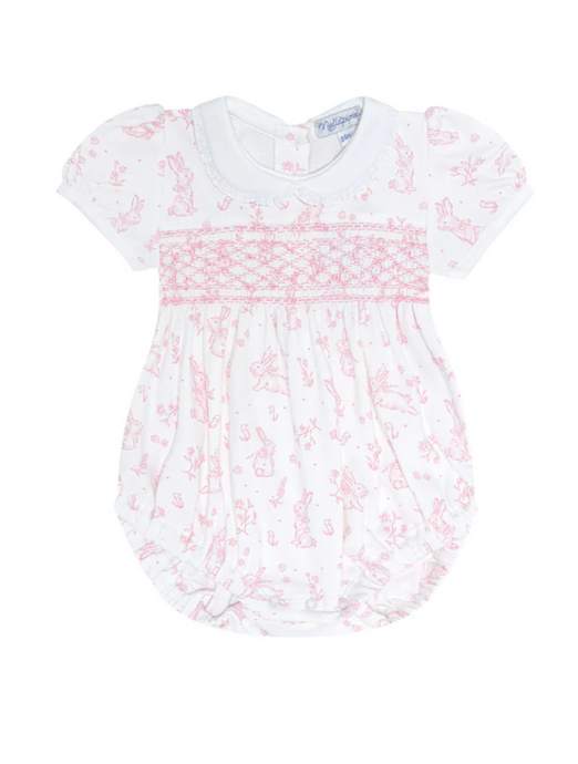 Pink Bunny Toile Smocked Bubble