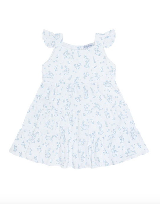 Blue Bunny Toile Ruffle Dress