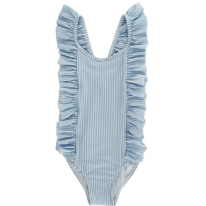 Girls Spandex Swim- Blue Stripe Seersucker