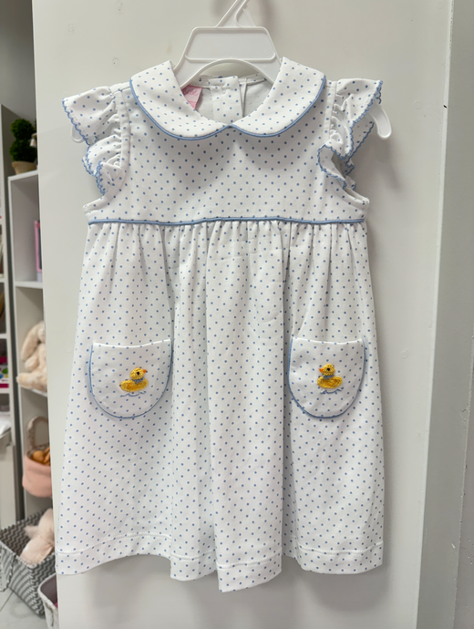 Embroidered Duck Polka Dot Peter Pan Dress