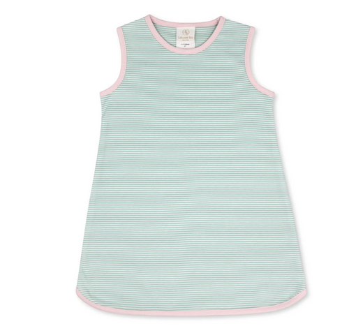 Tinsley Dress - Memphis Aqua Ministripe, Sumter Pink