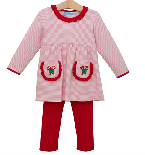 Candy Cane Embroidery Ruffle Pant Set
