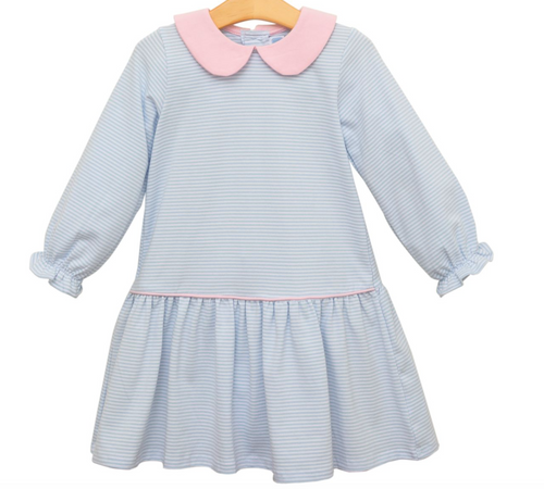 Katherine Dress- Light Blue Striple/Pink