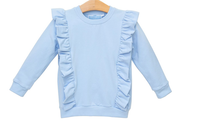 Laura Ruffle Pullover- Light Blue