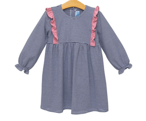 Olivia Dress- Navy Stripe with Pink