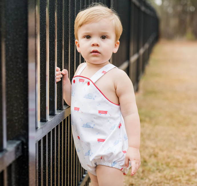 Louie Bubble- Puppy and Wagon Knit Sunsuit