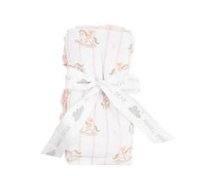 Vintage Rocking Horse Pink Ruffle Receiving Blanket