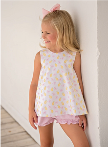 Lottie Bloomer Set-Lemon Top With Pink Checker Seersucker Back Bow