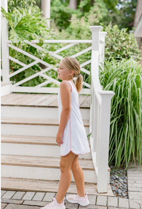 Serve It Up- White Tennis Dress w/ Pink Trim