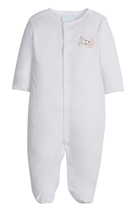 Embroidered Footie - Pink Cow Jumping Over the Moon