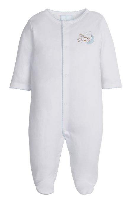 Embroidered Footie - Blue Cow Jumping Over the Moon