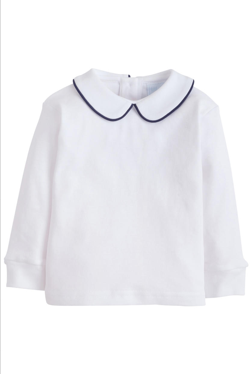 Piped Peter Pan Shirt- Navy