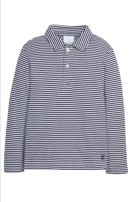 Long Sleeve Polo -Navy Striped