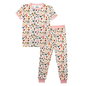 Garden Friends Two-Piece Bamboo Short Sleeve Kids Pajama Pants Set