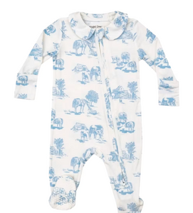 Farm Toile Blue- 2 Way Zipper Footie
