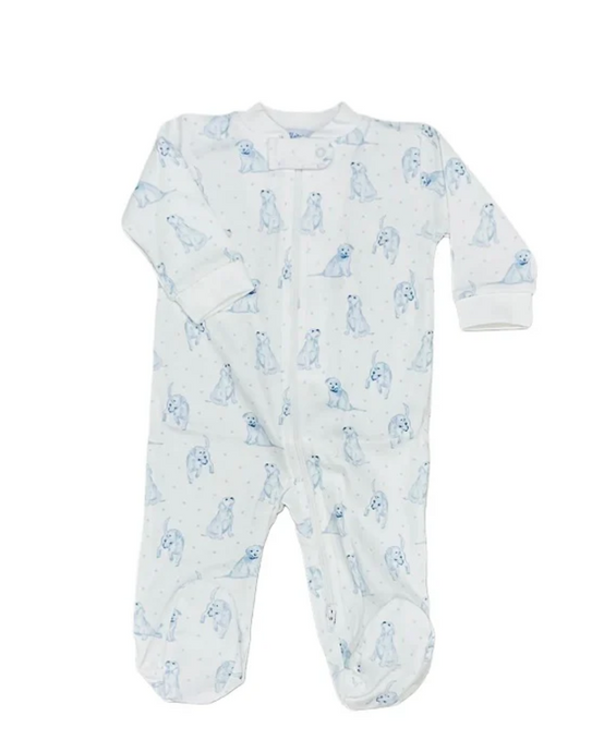 Blue Puppy Love Zipper Footie