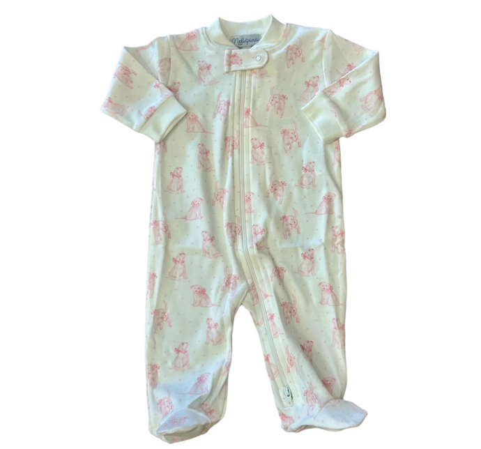 Pink Puppy Love Zipper Footie