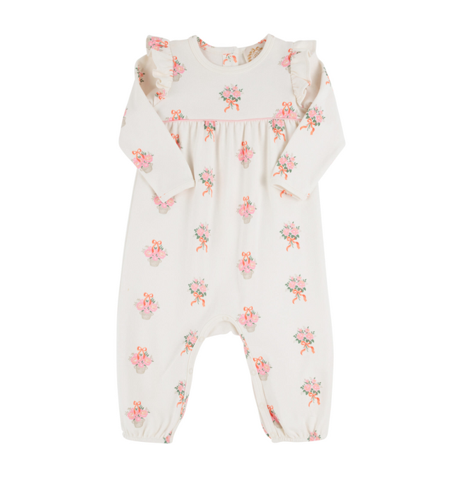 Leigh Ann Angel Sleeve Romper in Nonesuch Stems (Palmetto Pearl)/Sandpearl Pink