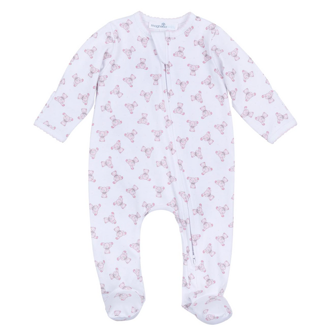 Baby Teddy Zipper Footie in Pink