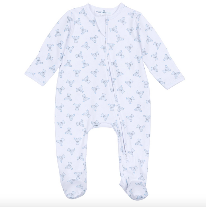 Baby Teddy Zipper Footie in Light Blue