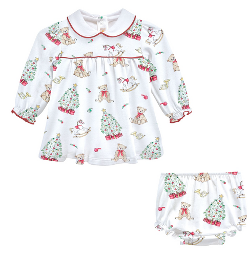 Holiday time- Printed Dress w/ Round Collar