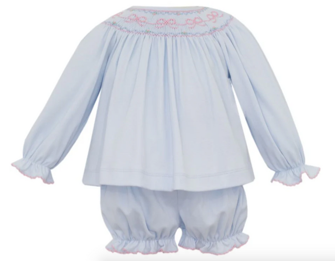Blue Bloomer Set Smocked Bow s