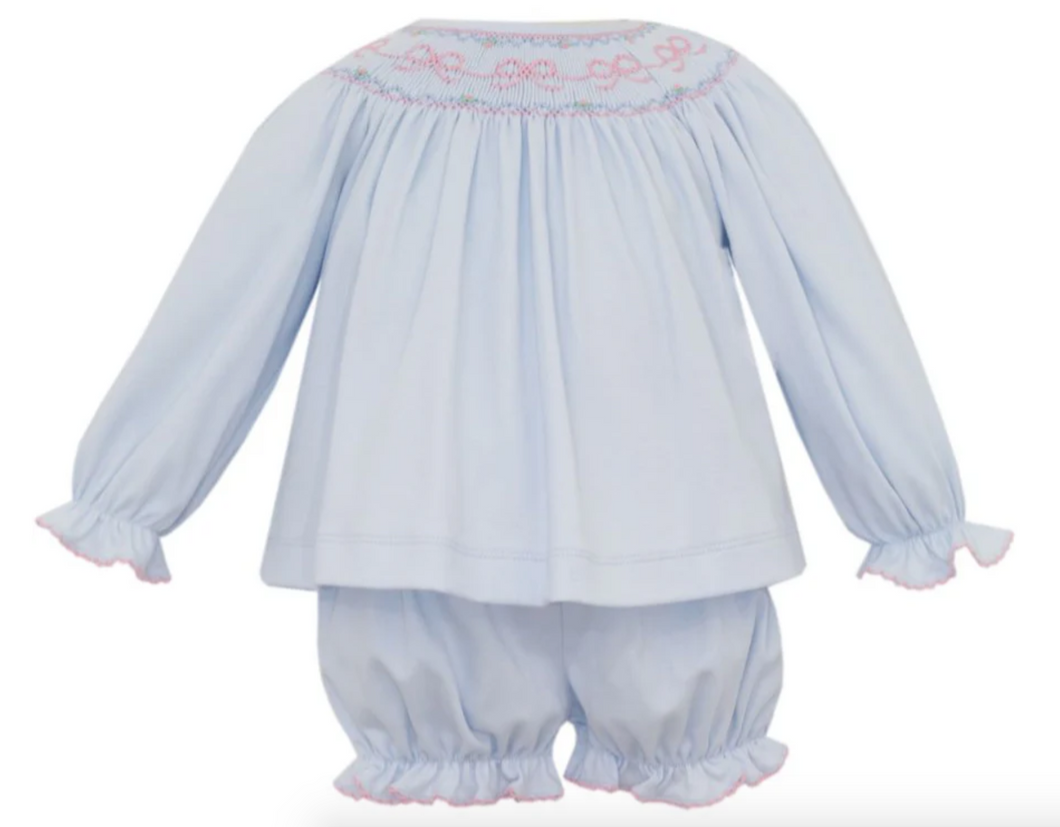 Blue Bloomer Set Smocked Bow s