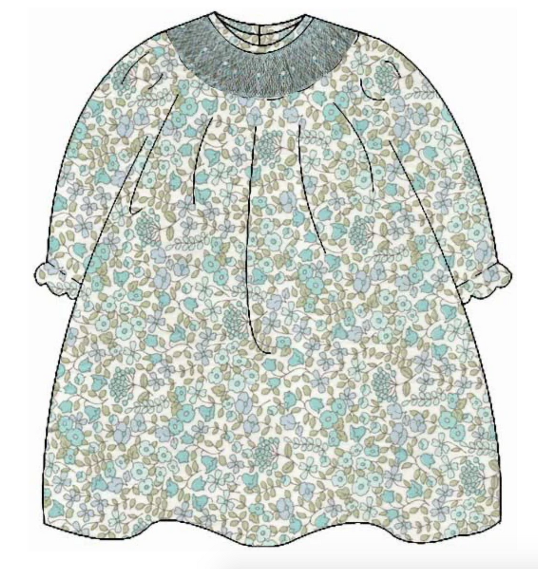 Blue Floral Smocked Dress