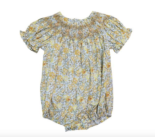 Jacqueline Yellow Floral Print Smocked Bubble
