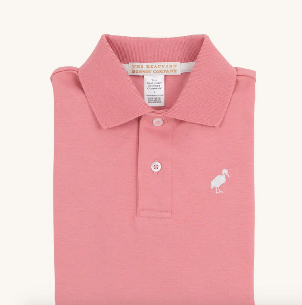 Prim And Proper Polo LS-Pima in Nantucket Red/Worth Avenue White