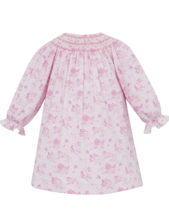 Pink Toile Smocked Bishop Dress