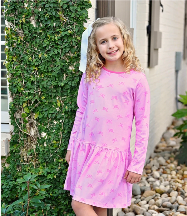 Pink Bow Drop Waist Dress