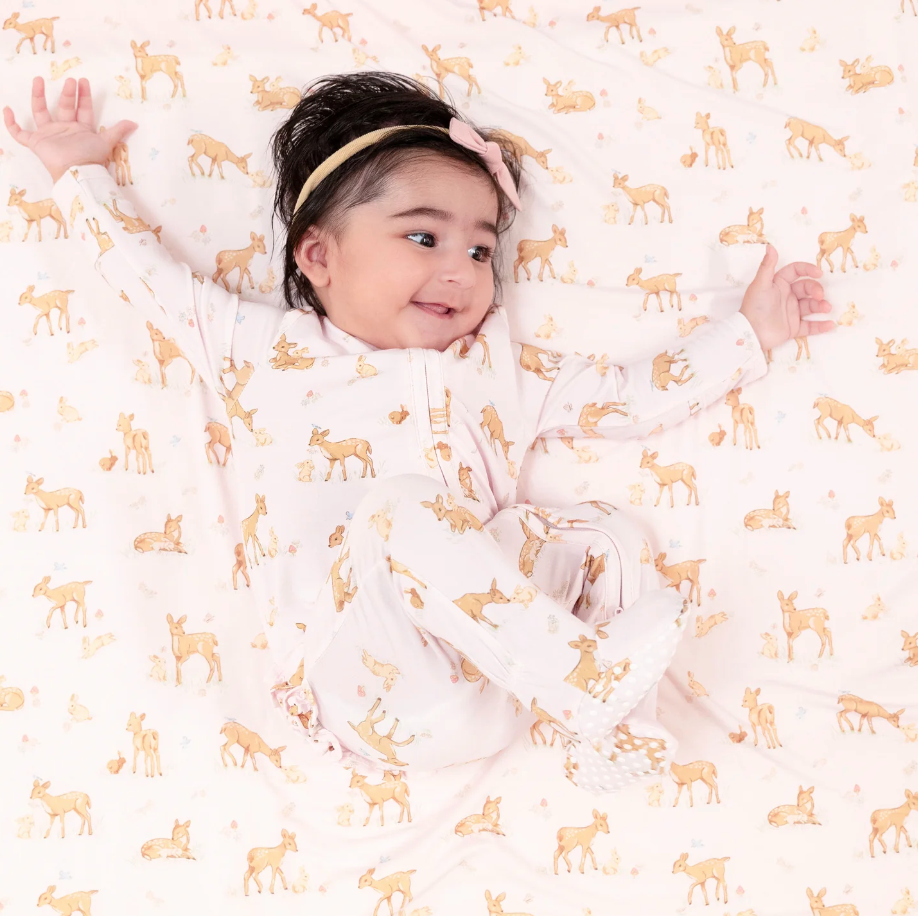 Little Fawn- 2 Way Zipper Ruffle Back Footie