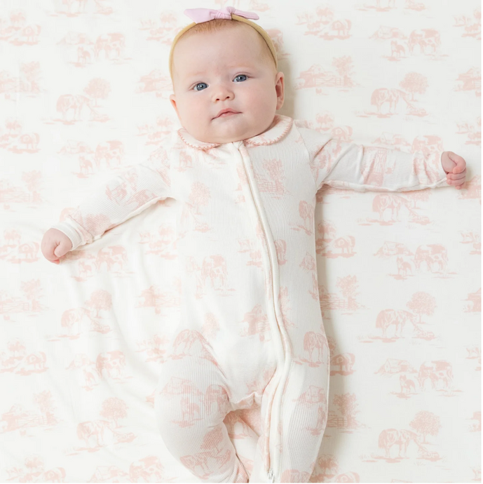 Farm Toile in Pink- Peter Pan 2 Way Ziper